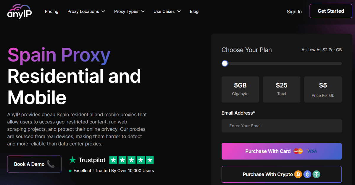 Spain proxies from AnyIP