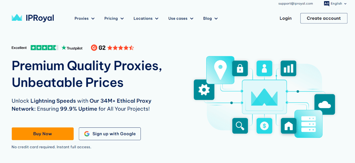 A screenshot of IPRoyal’s homepage