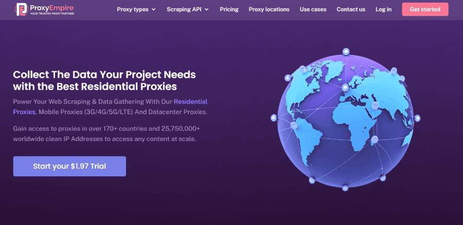 A screenshot of Proxyempire’s homepage