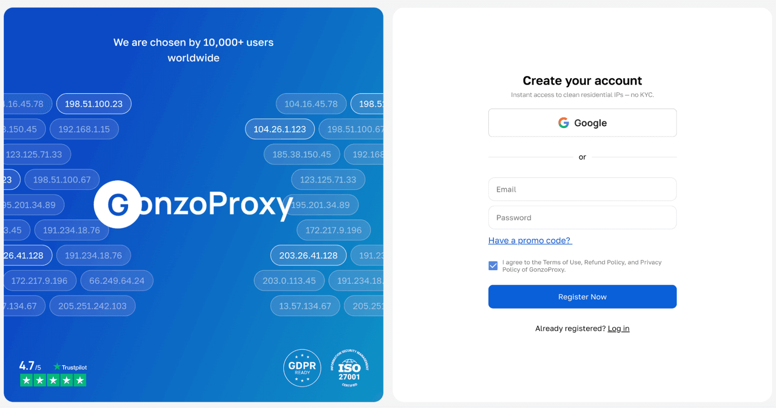 GonzoProxy Webpage