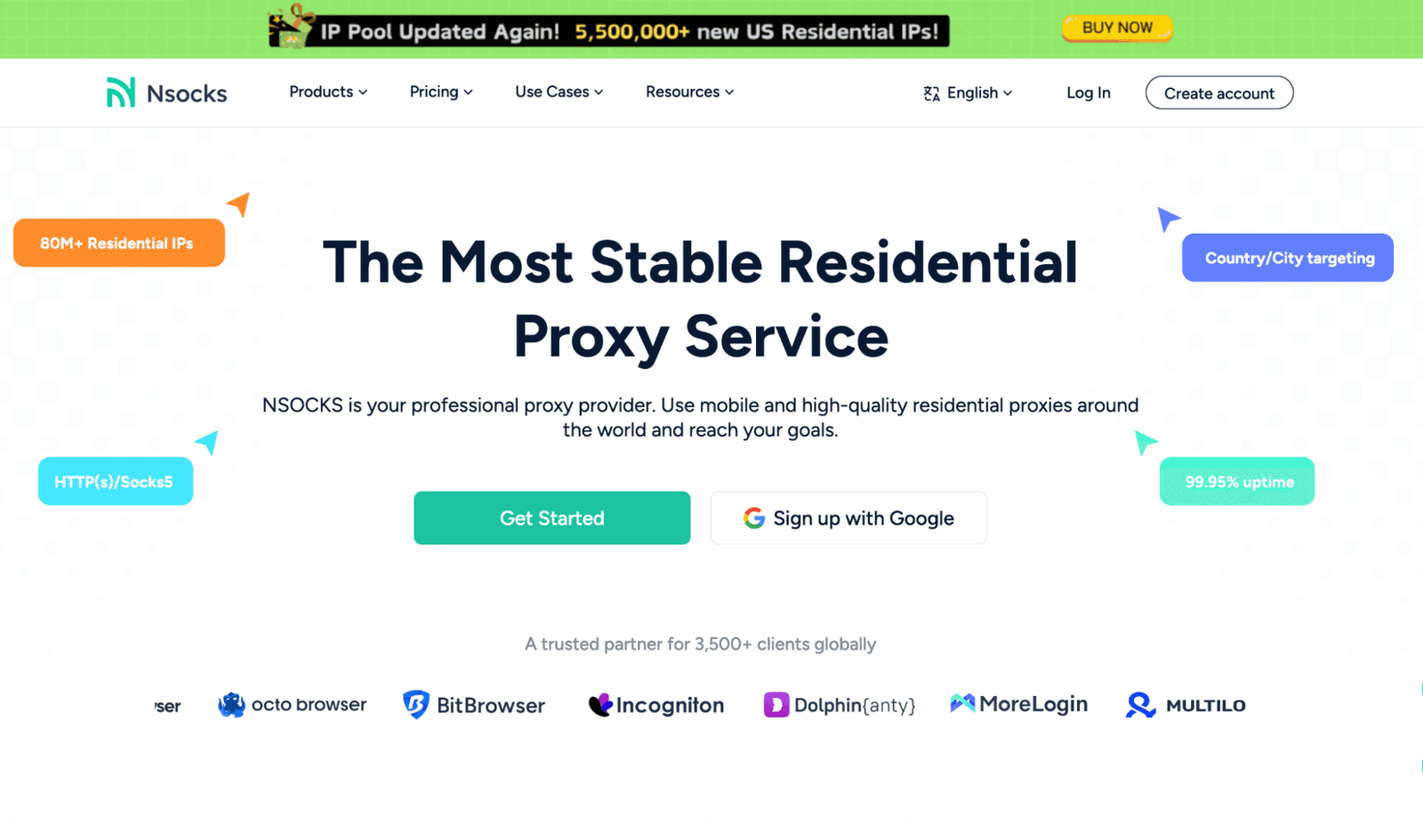 Nsocks.com webpage