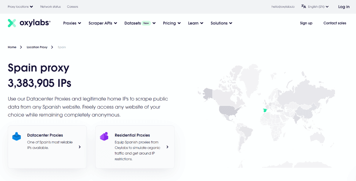 Страница Oxylabs