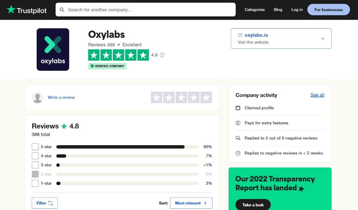 Oxylabs Trustpilot rating