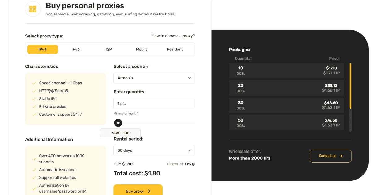 Proxy-Sale pricing