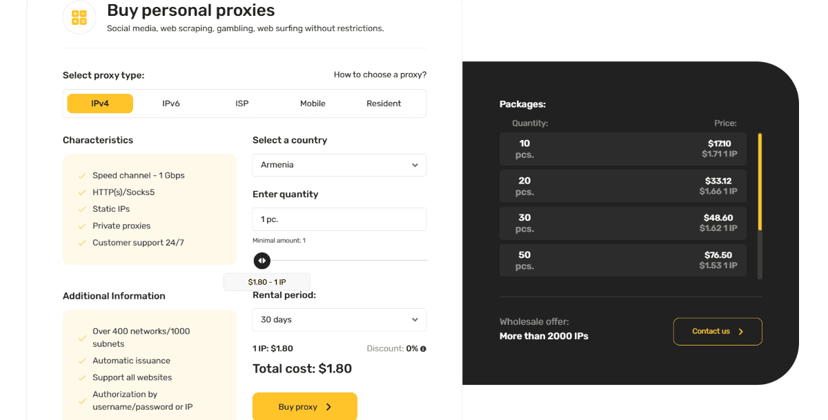Proxy-Sale pricing