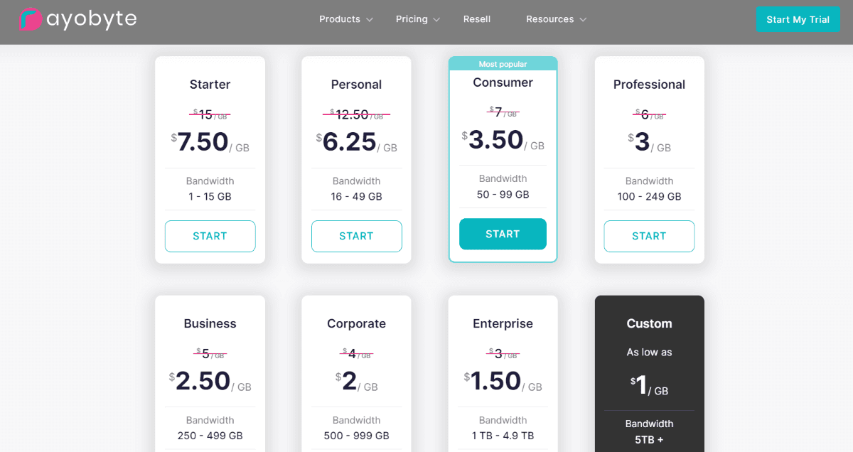 Тарифные планы Rayobyte