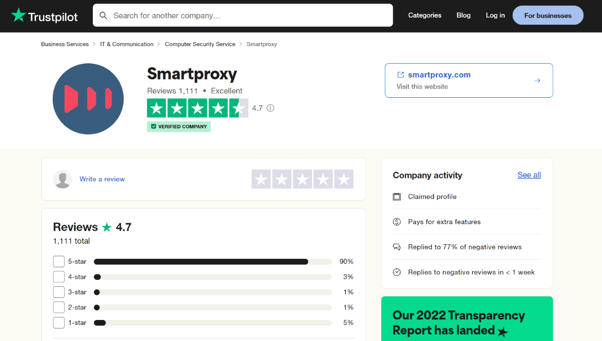 The company’s profile on TrustPilot