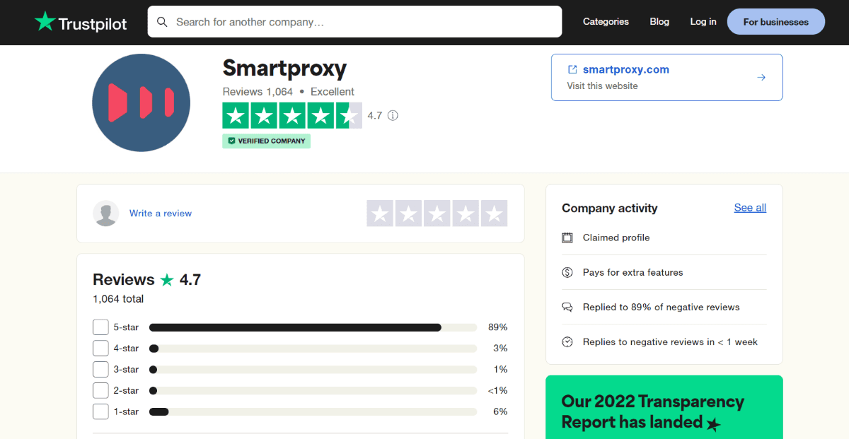 Отзывы о Smartproxy на Trustpilot резюмируют его работу оценкой 4,7.