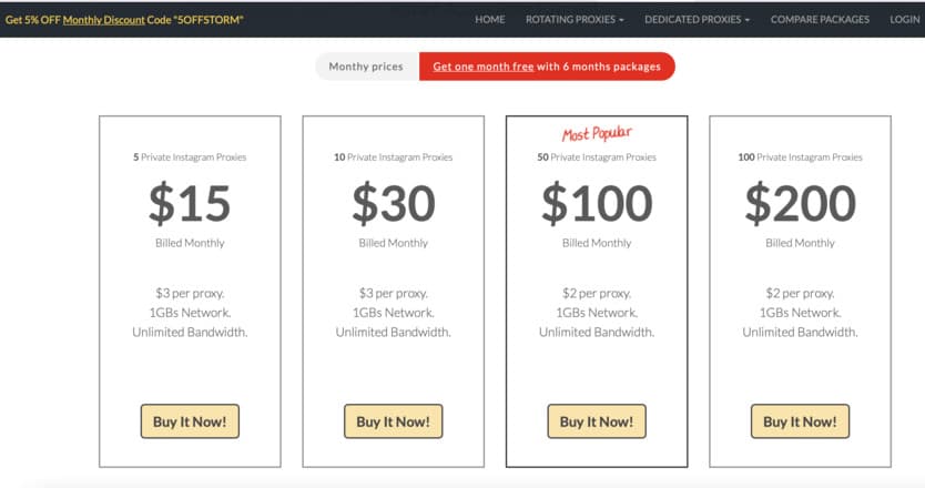 StormProxies pricing plans