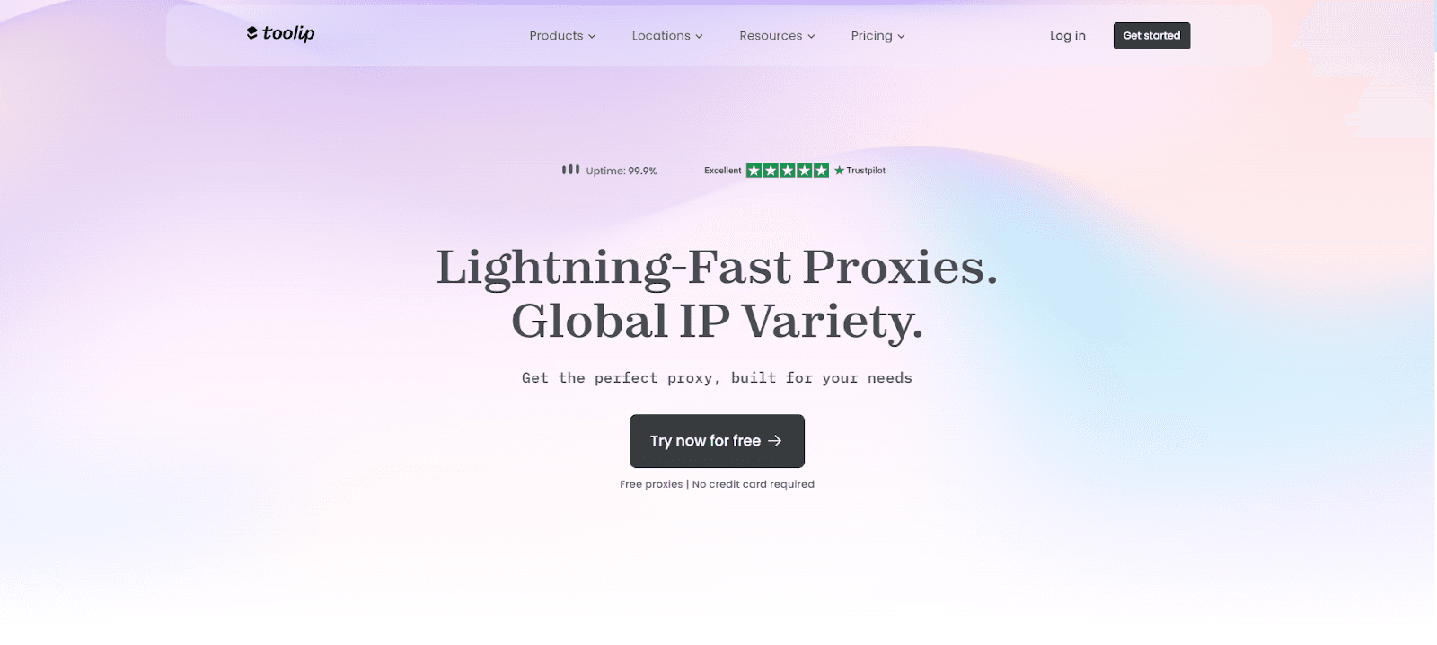 Toolip page with a "Lightning-Fast Proxies" title and a "Try now for free" button.