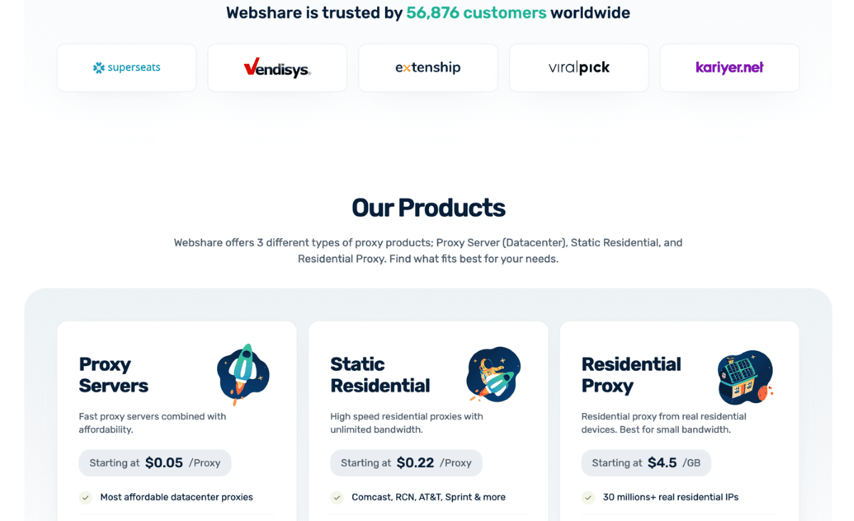 Webshare.io main page