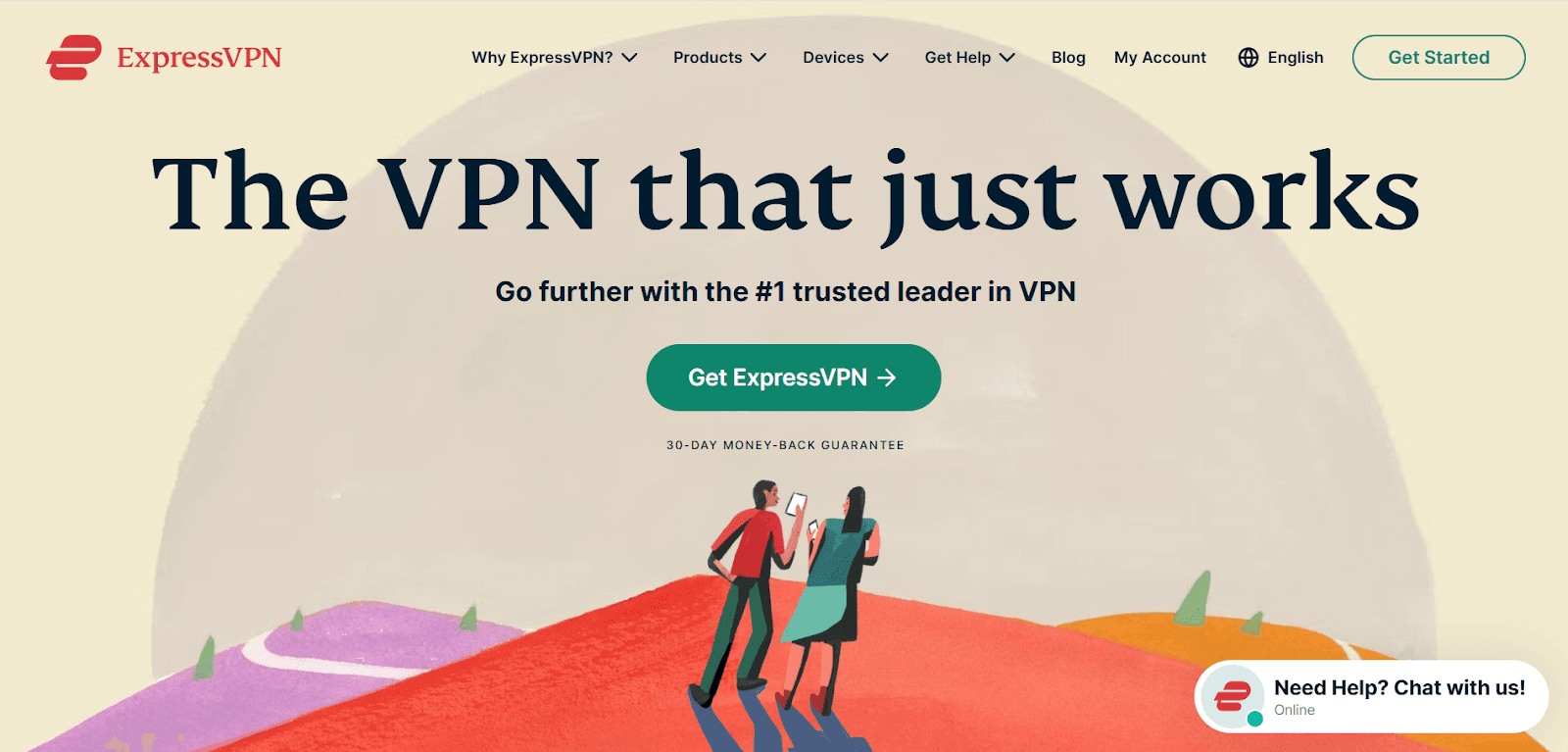 ExpressVPN homepage with "Get" button for Pornhub unblocking