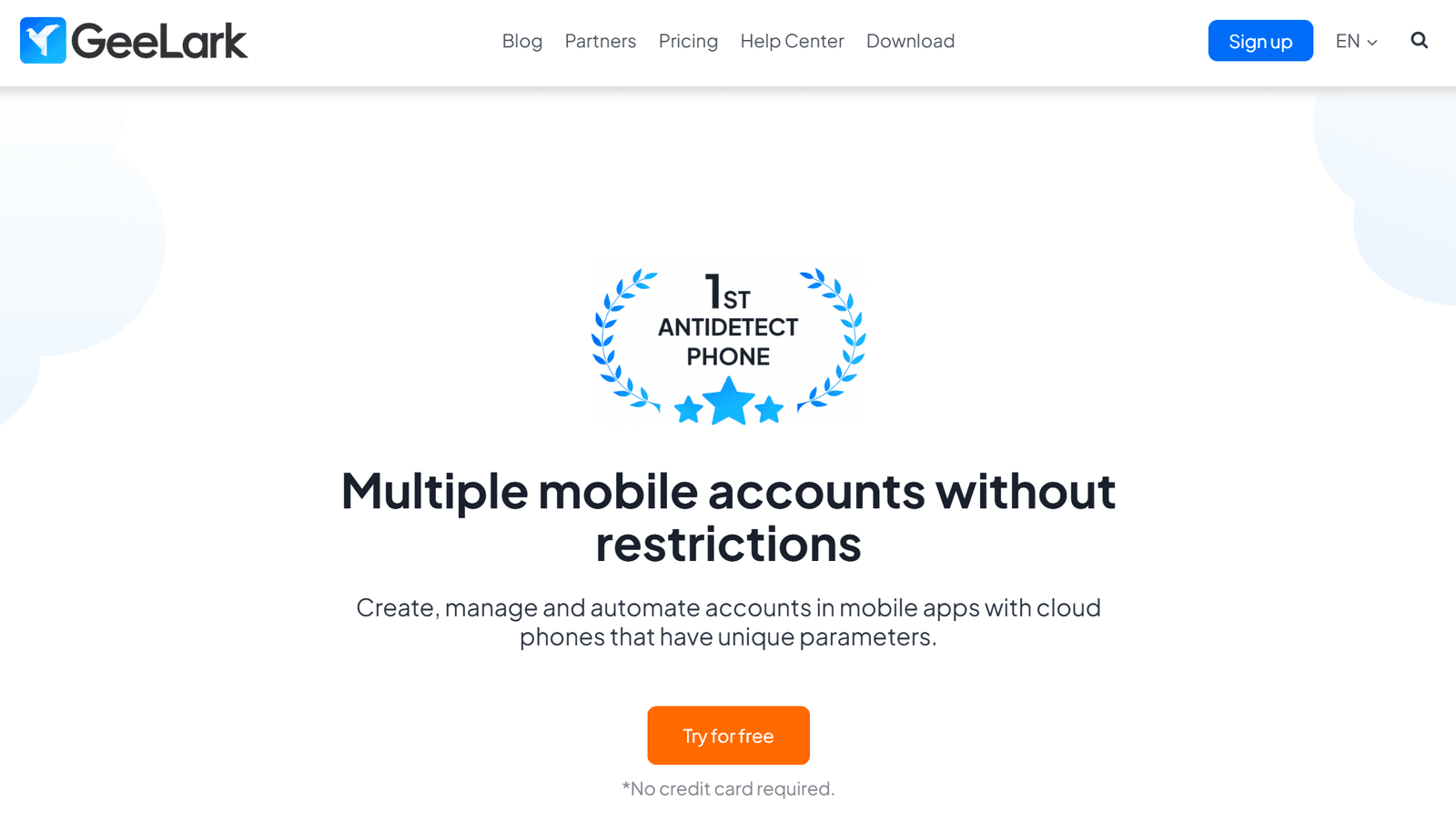 GeeLark page for browsers offers to try the service for free