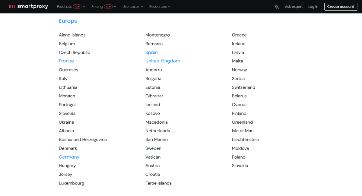 Smartproxy European countries