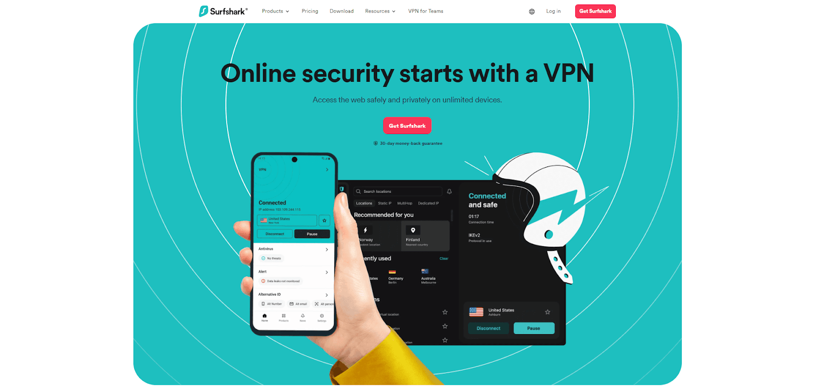 Surfshark homepage showing app on devices for Pornhub security