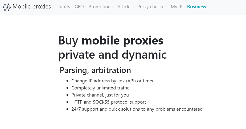 Mobile proxy main page