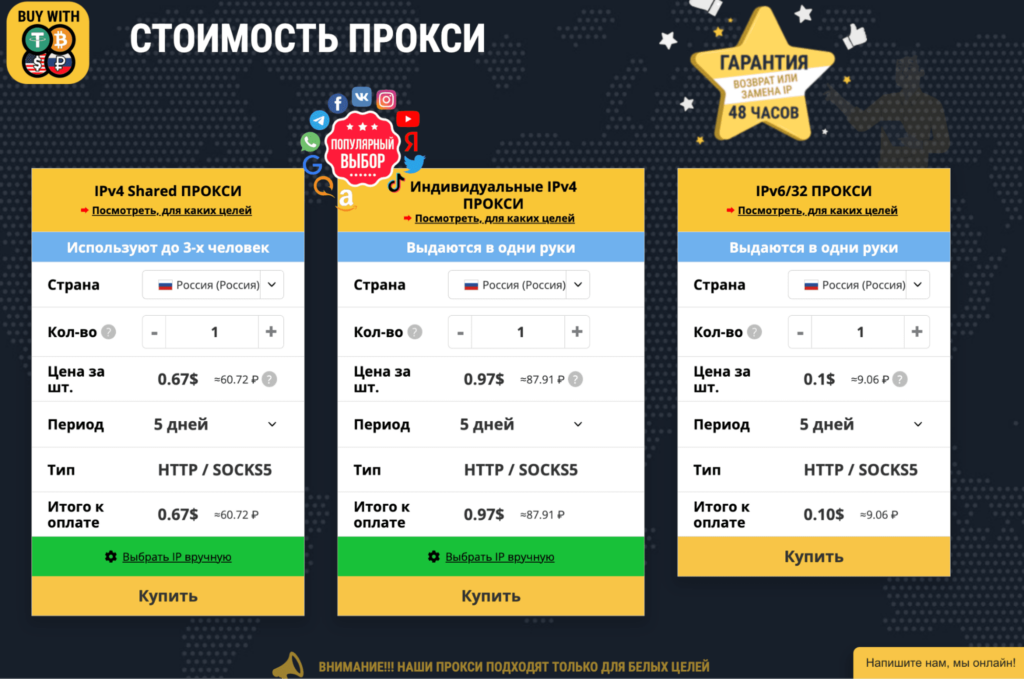 Тарифные планы ProxyLine