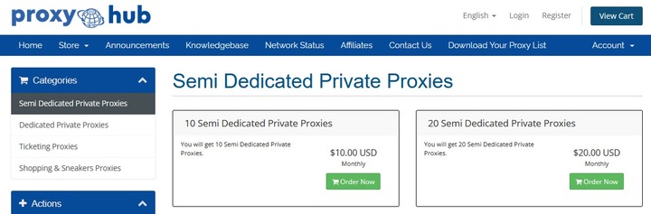 ProxyHub main page