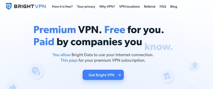 Bright VPN main page