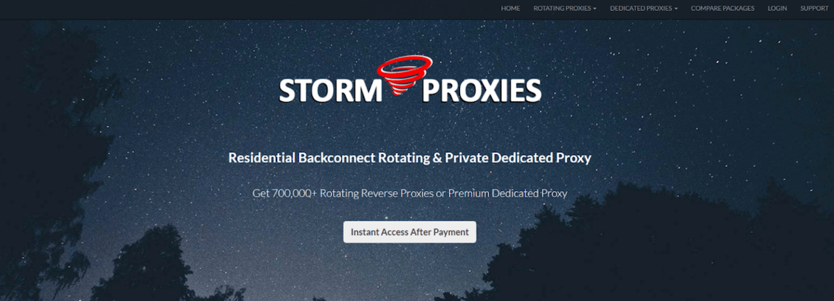 StormProxies homepage