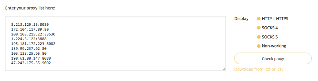 Free proxy checker page
