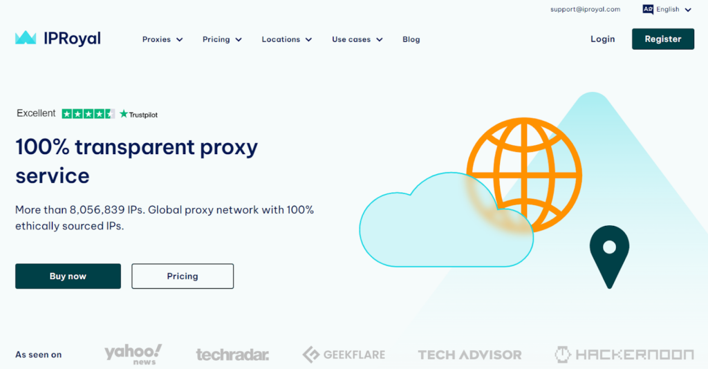 A screenshot of the IPRoyal homepage