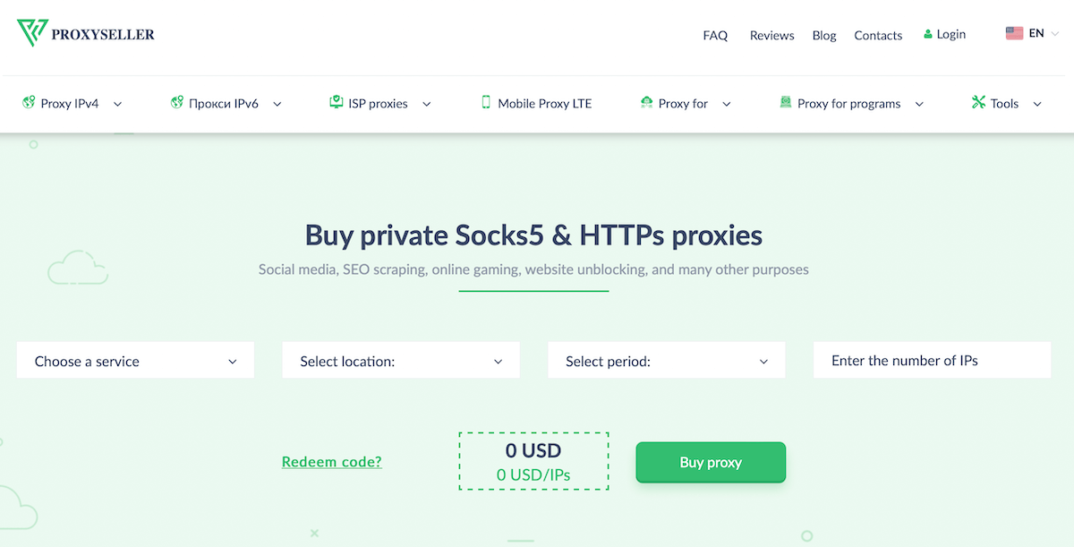 A screenshot of the Proxy Seller homepage