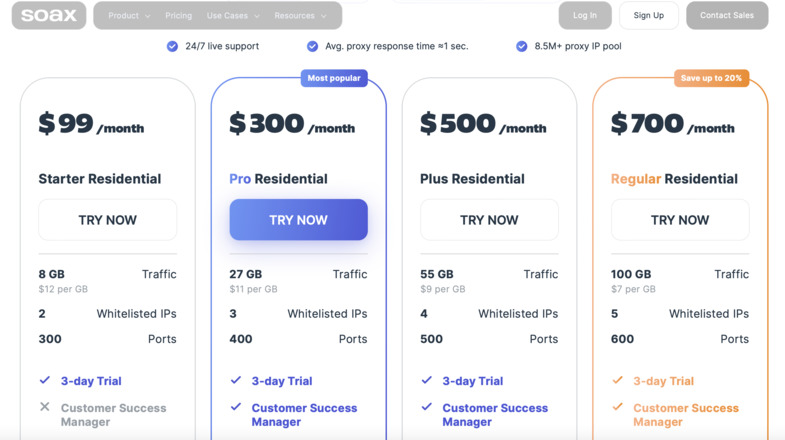 soax prices page