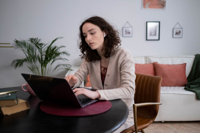 A woman with a laptop