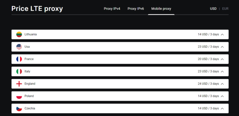 Proxy-IPv4.com pricing for mobile proxies