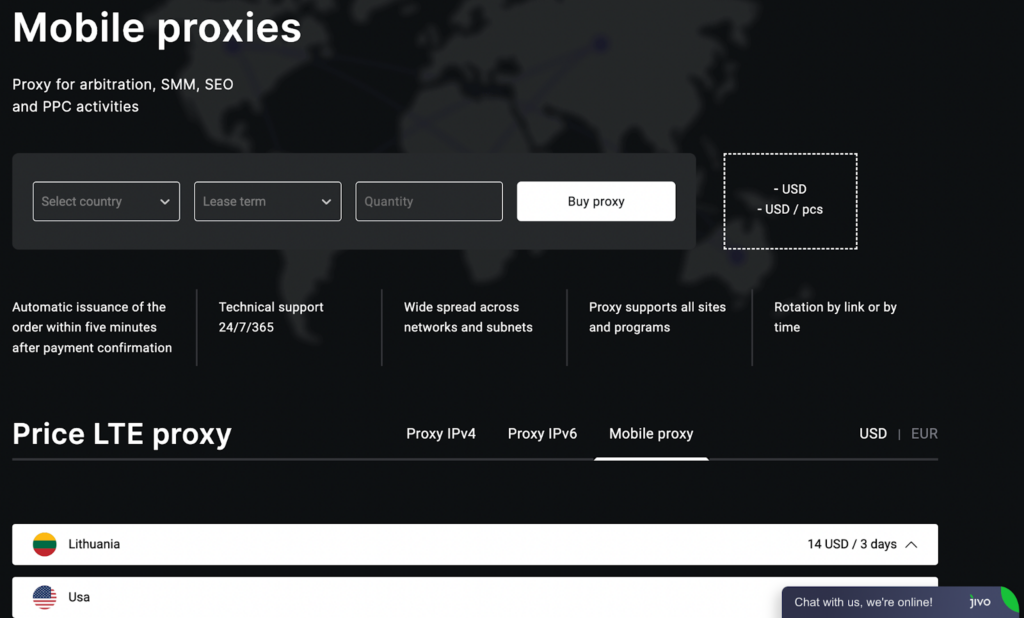 Proxy IPv4 website interface