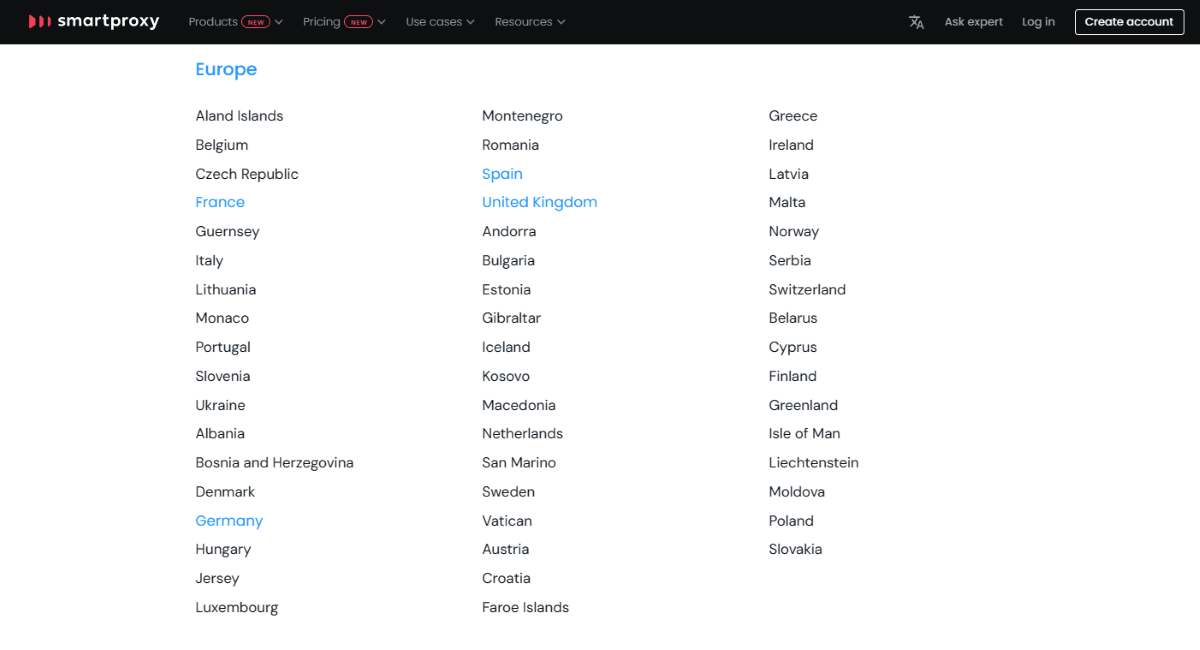 Smartproxy European countries