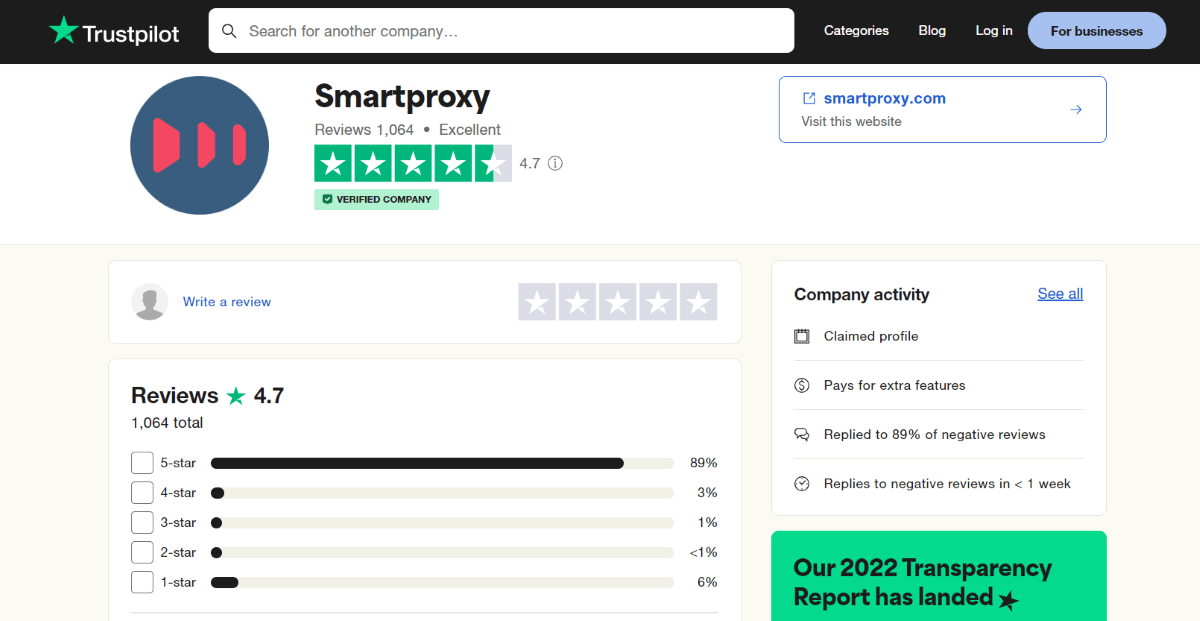 Отзывы о Smartproxy на Trustpilot резюмируют его работу оценкой 4,7.