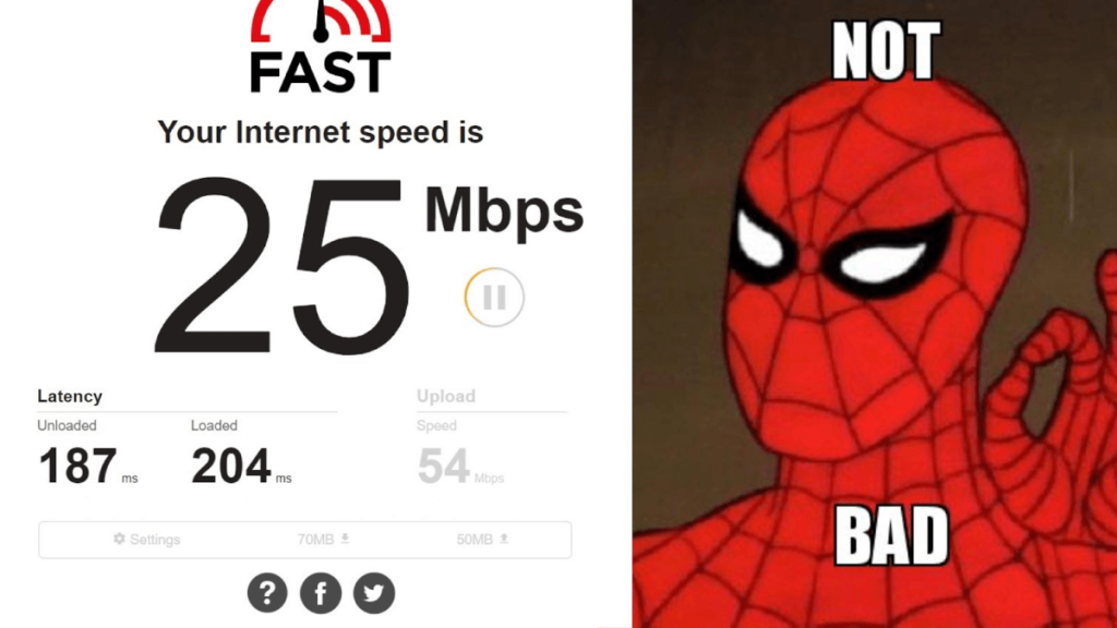 Проверка скорости интернета, мой результат 25 Мбит/с