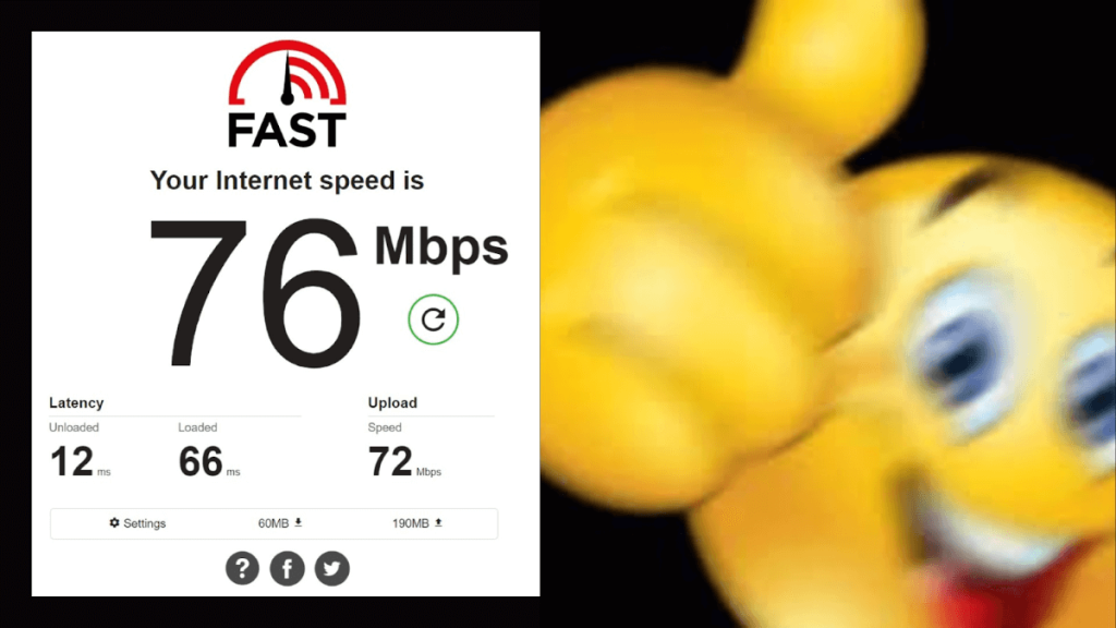 Internet speed checker results: my Internet speed is 76 Mbps