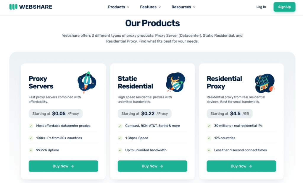 Webshare.io pricing plans