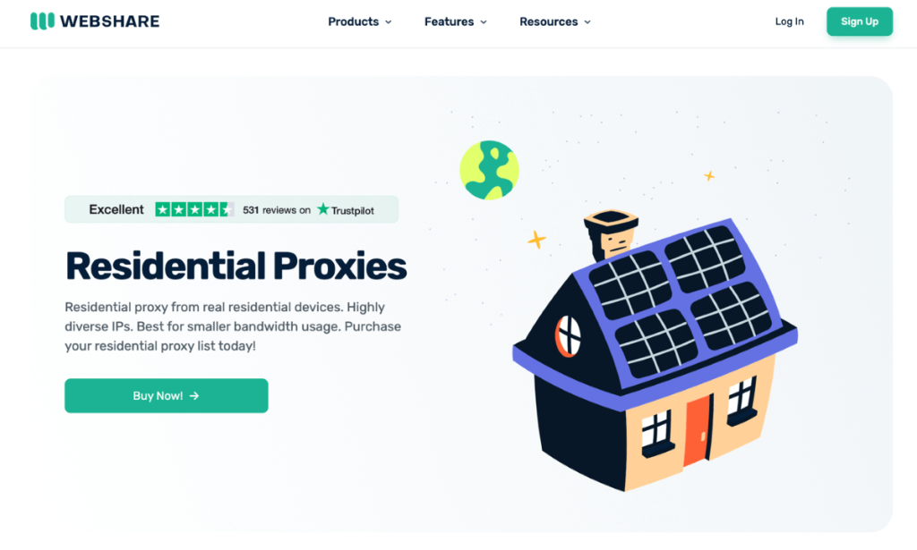 Residential proxies webpage
