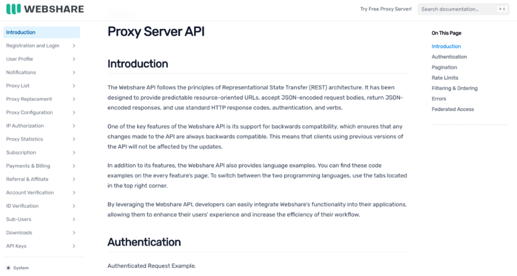Proxy server API