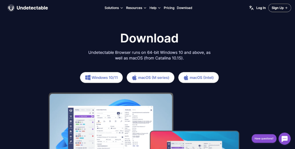 Undetectable Browser download page
