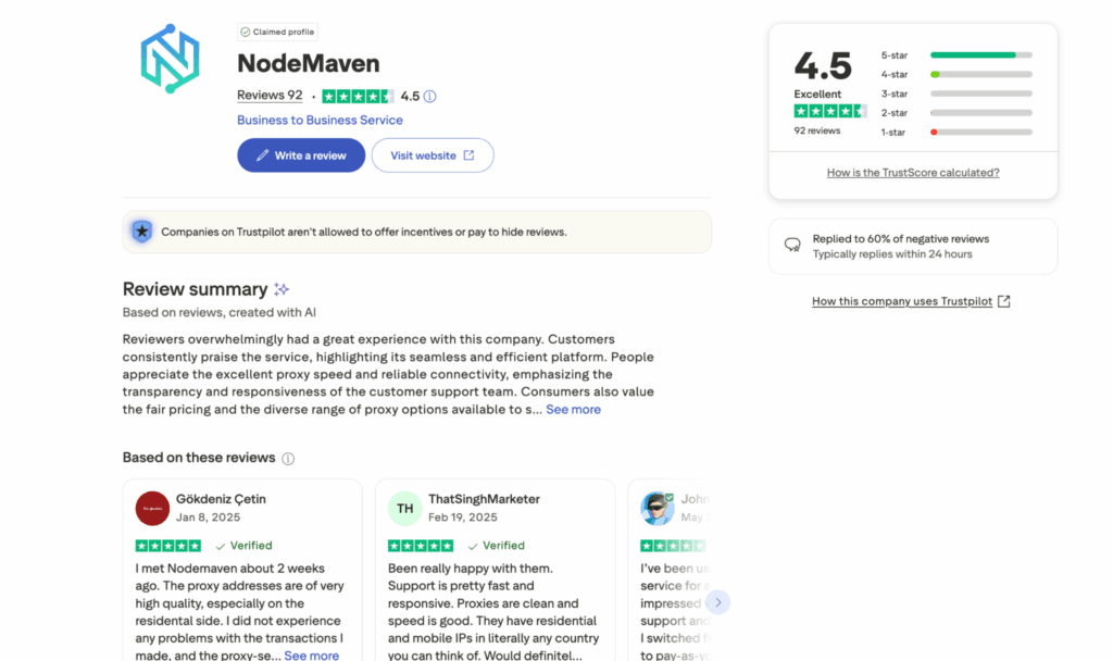 Nodemaven TrustPilot