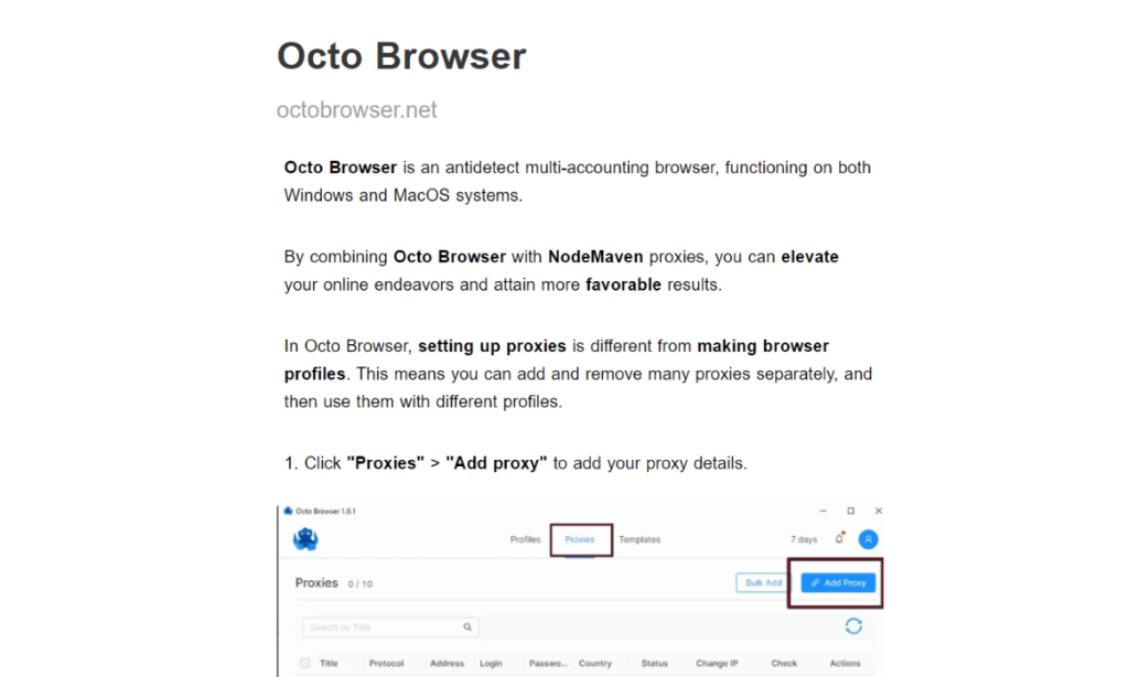 Octo Browser proxy installation guide