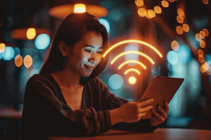 A woman using wifi